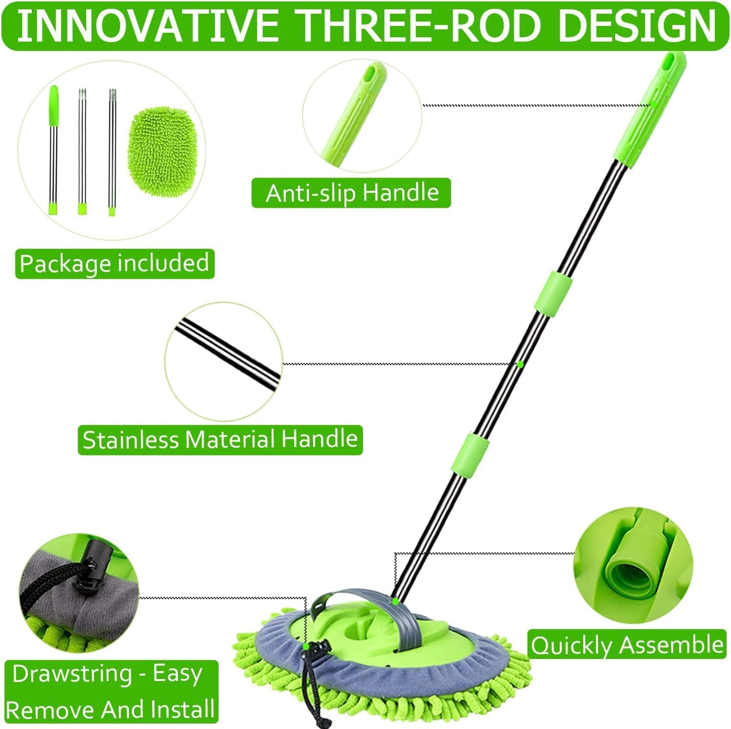 2-in-1 Car Wash Brush Mop Kit