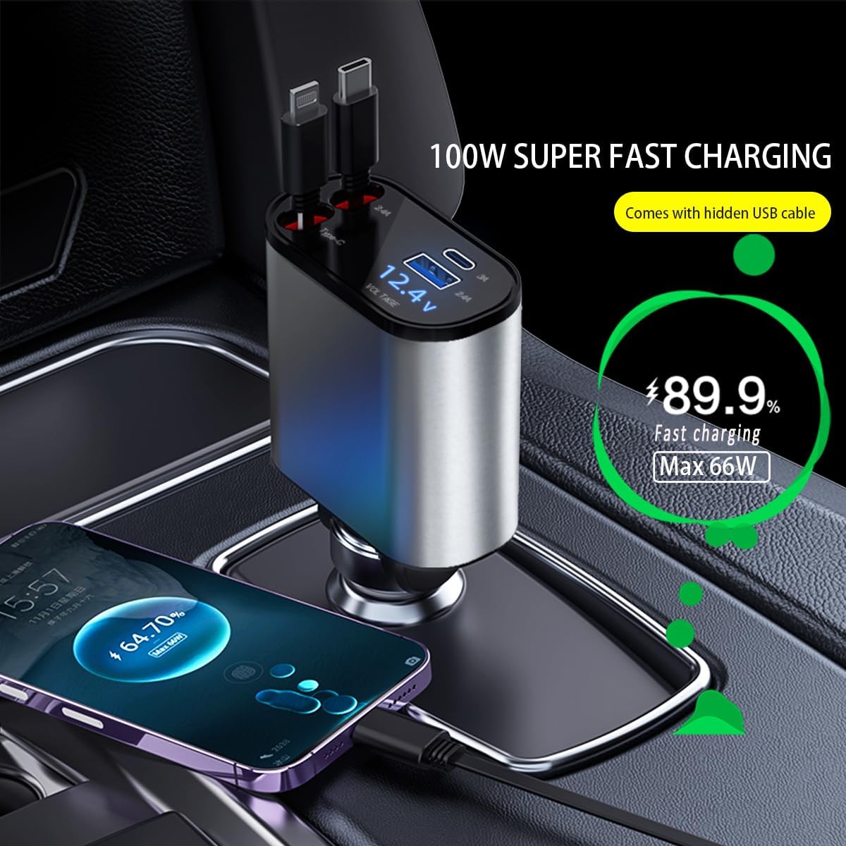 4 in 1 Retractable Fast Car Charger