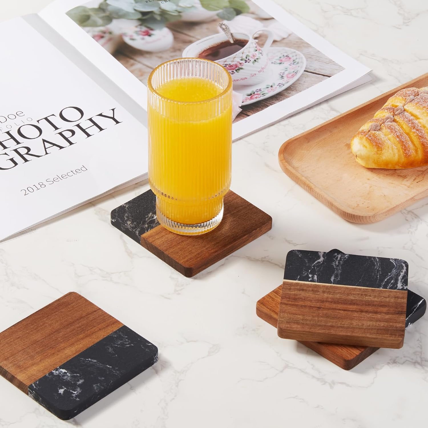 Marble & Acacia Wood Coasters