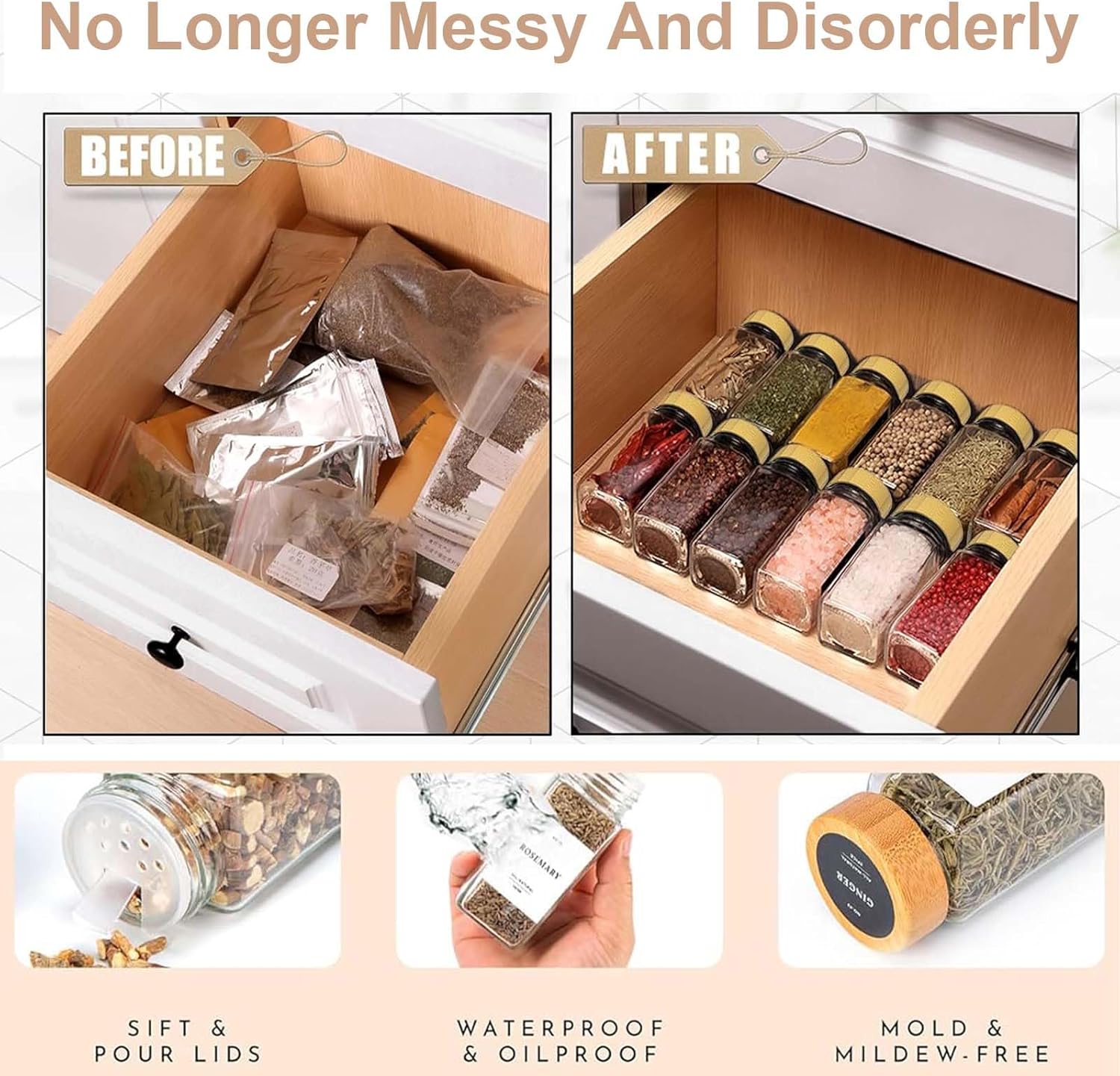 Bamboo Lid Spice Jar Set (24 Pieces)