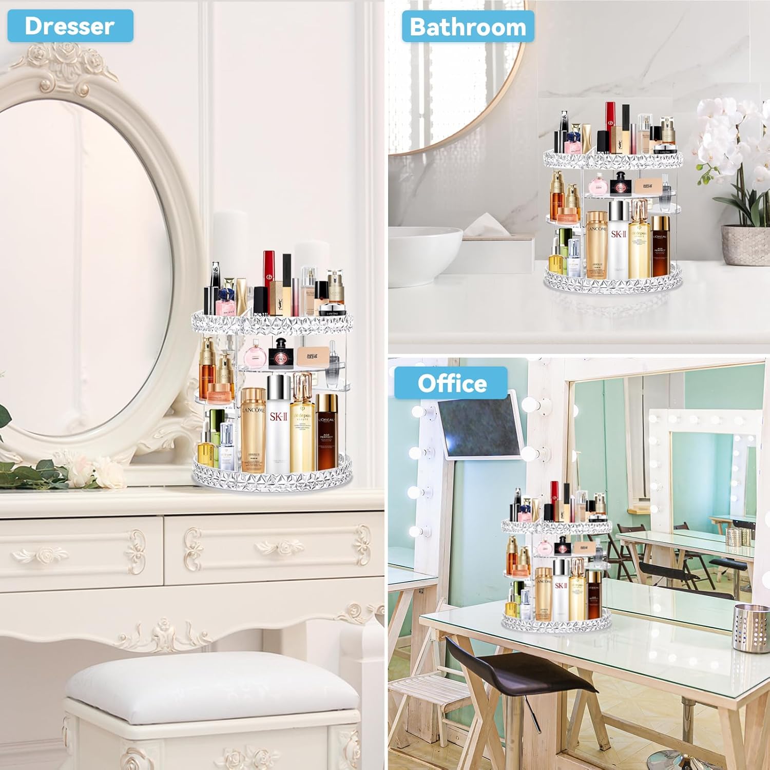 360° Rotating Diamond Makeup Organizer