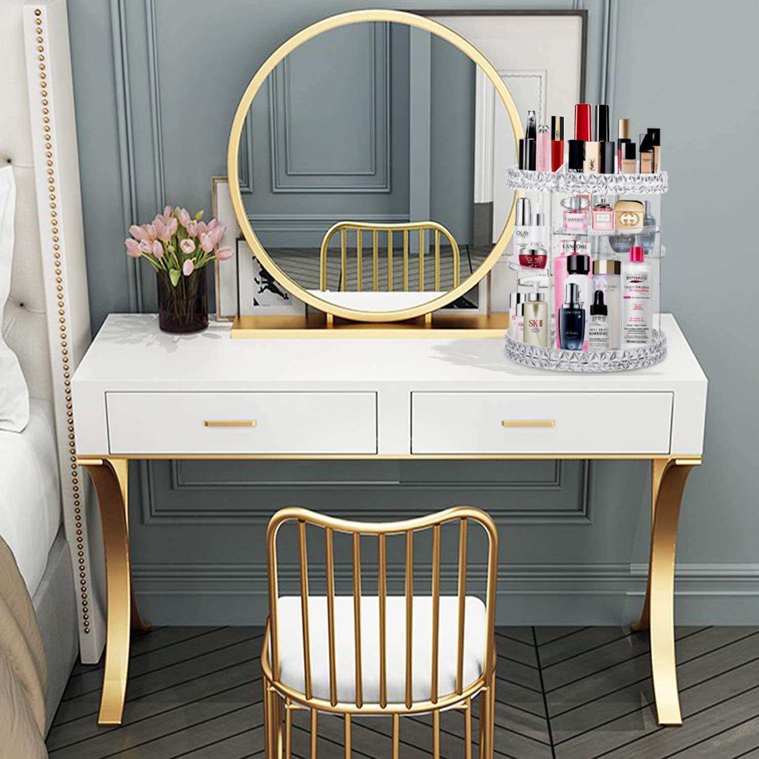 360° Rotating Diamond Makeup Organizer