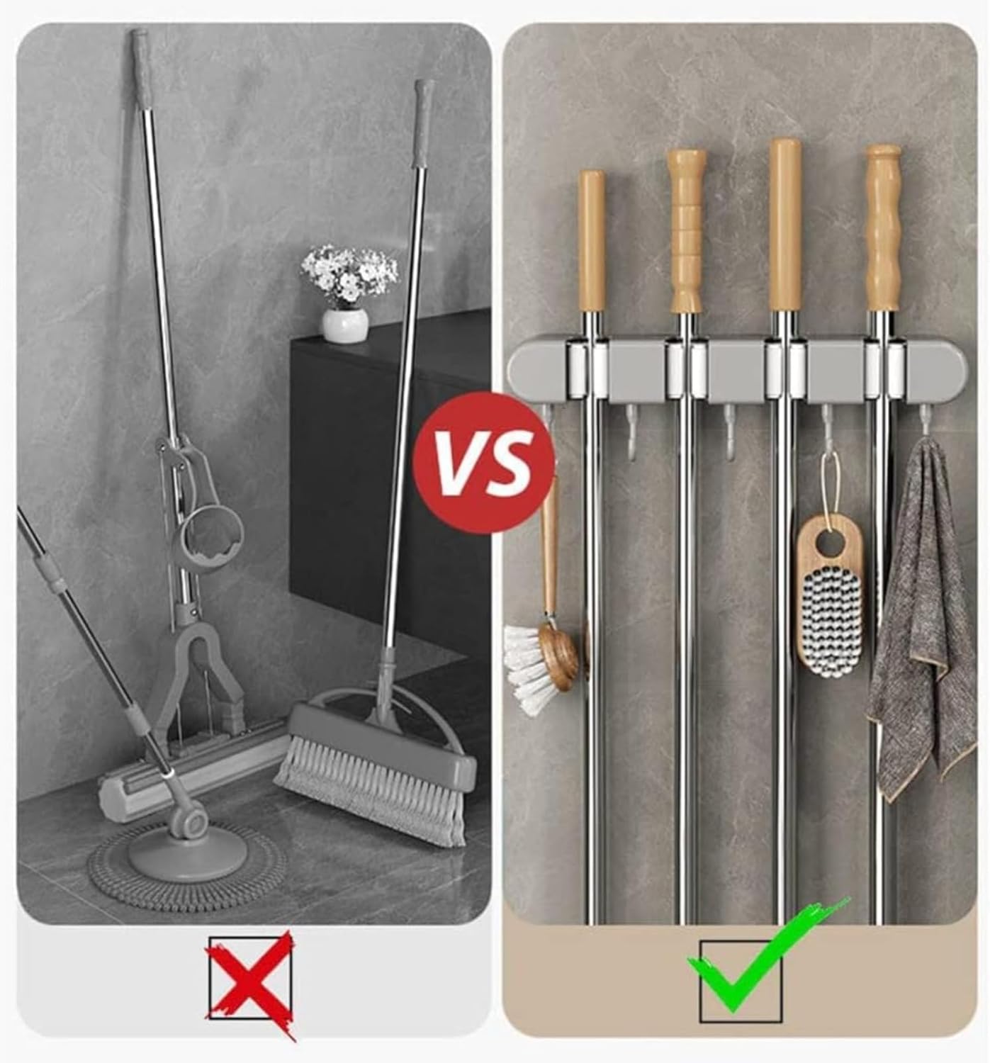 Multifunctional Mop Holder (2 clips and 3 hooks)