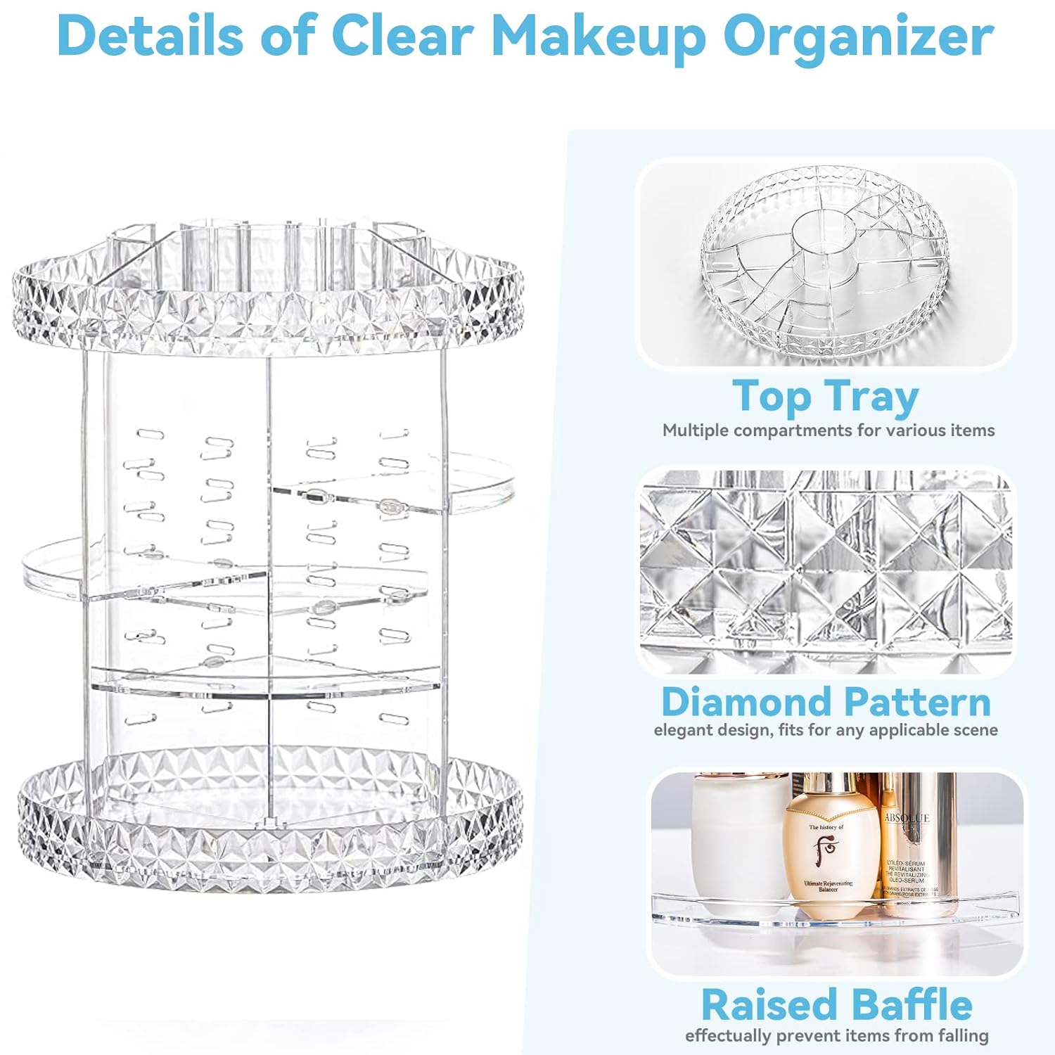 360° Rotating Diamond Makeup Organizer