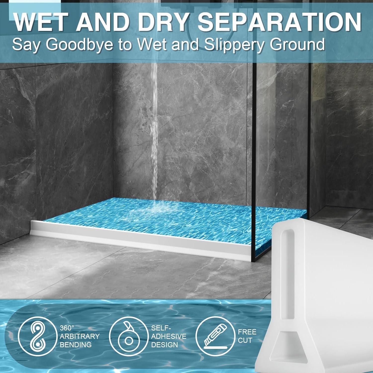 Silicone Shower Water Barrier Strip + Glue