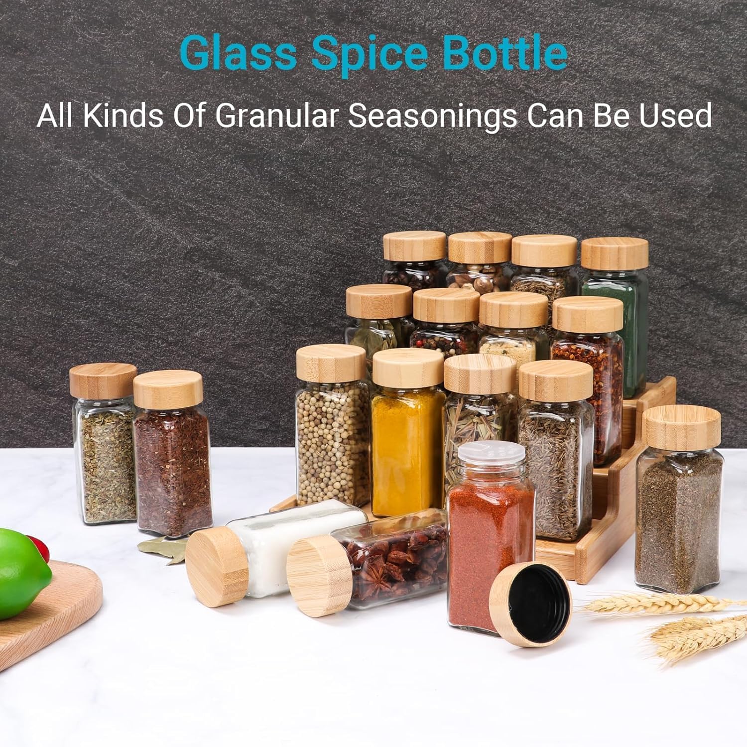 Bamboo Lid Spice Jar Set (24 Pieces)