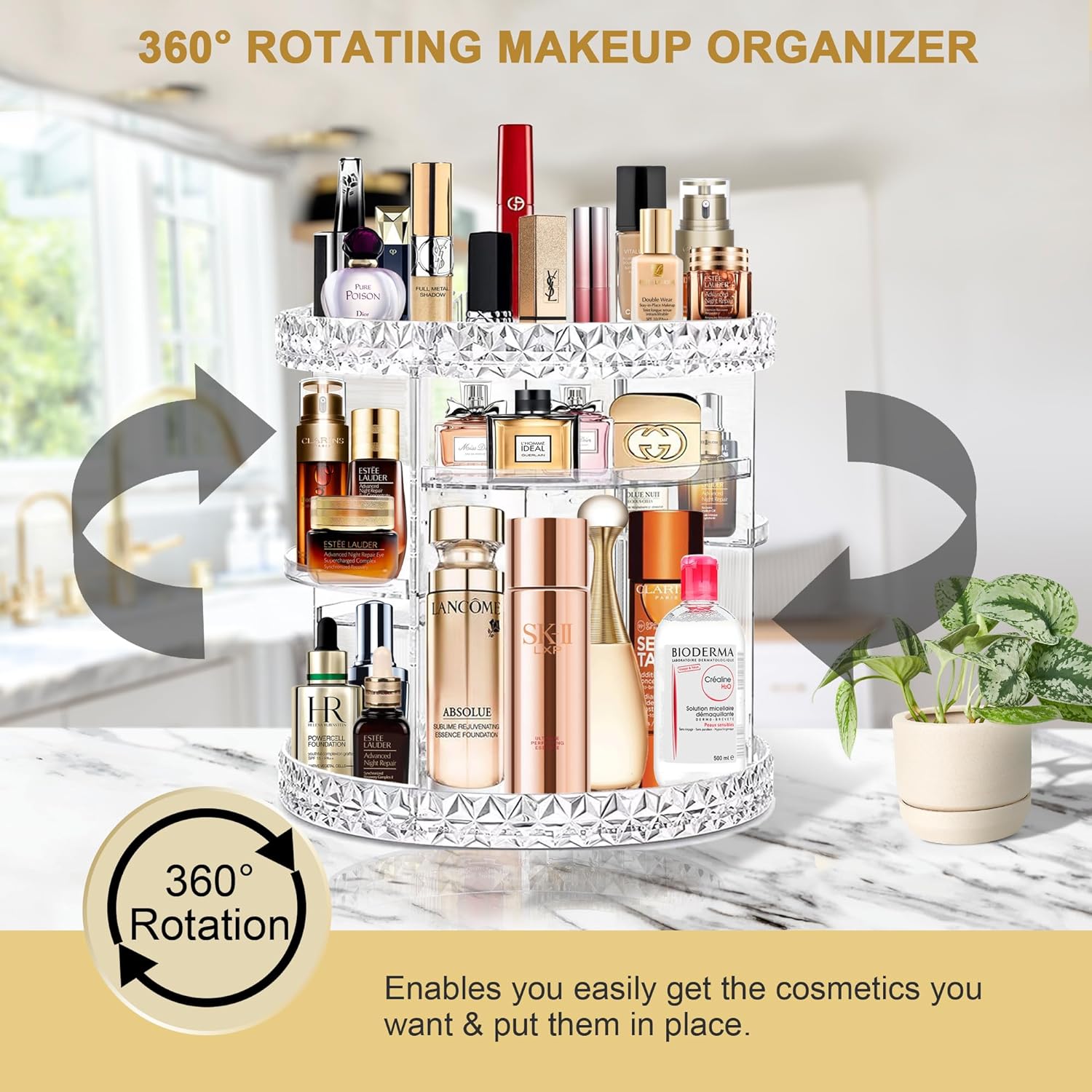 360° Rotating Diamond Makeup Organizer