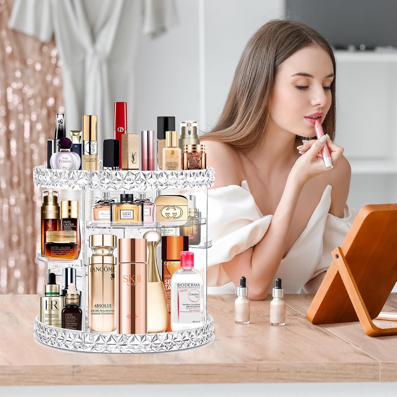 360° Rotating Diamond Makeup Organizer