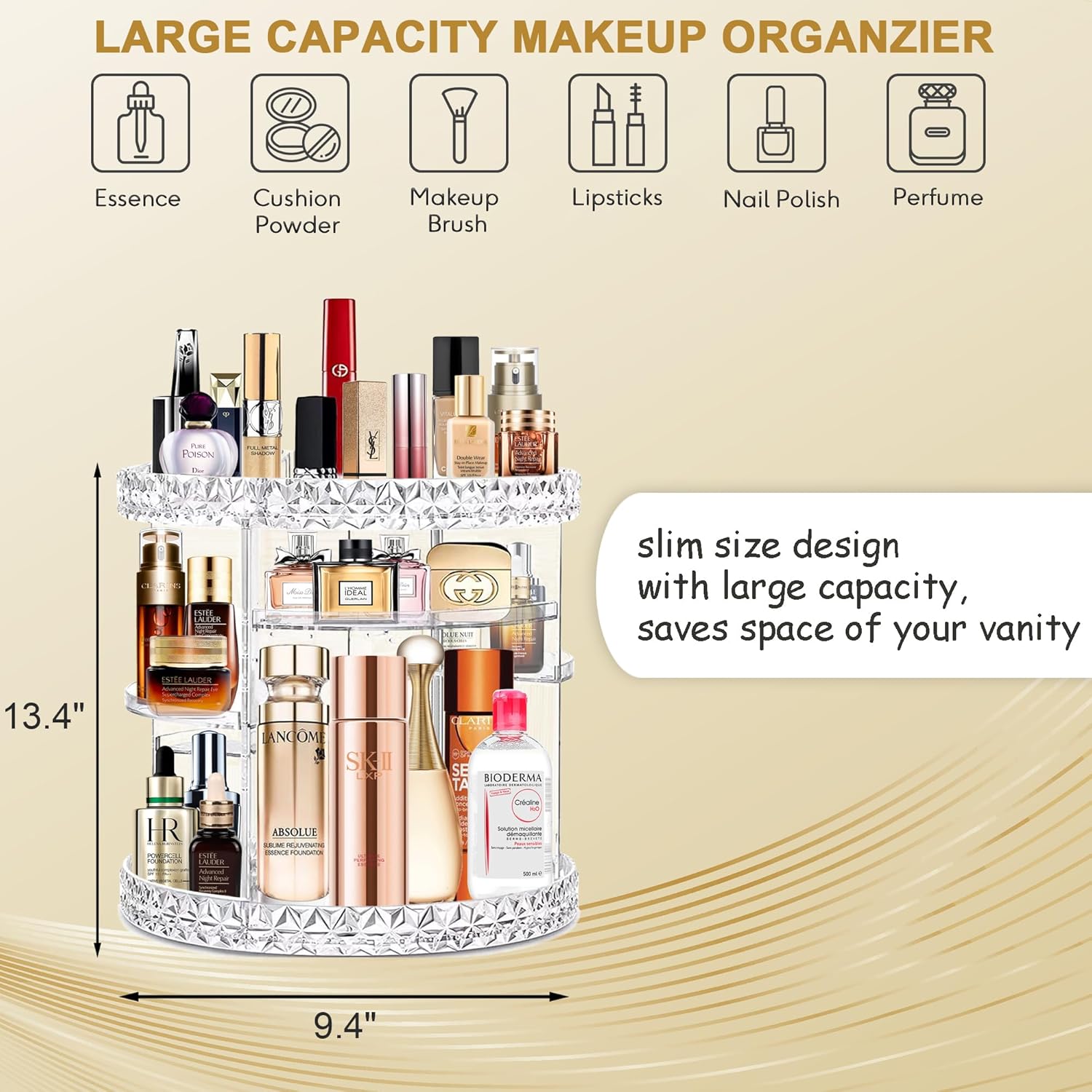 360° Rotating Diamond Makeup Organizer