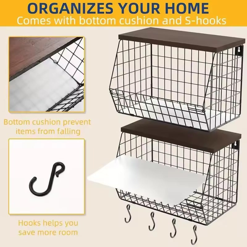 Wooden Lid Foldable Hanging Storage Basket