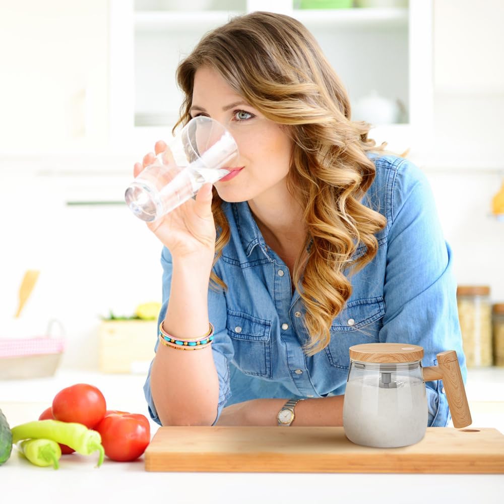 Rechargeable Self Stirring Wooden Cup
