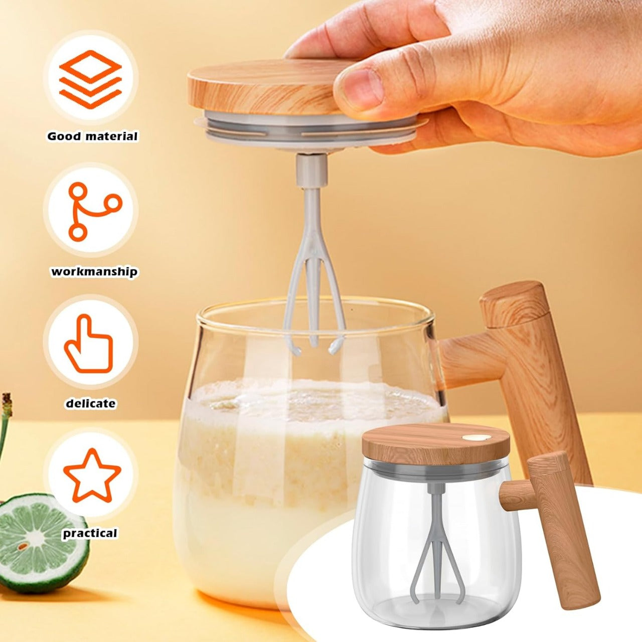 Rechargeable Self Stirring Wooden Cup