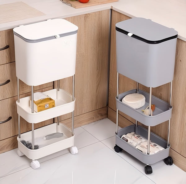 Rolling Trash Bin with Storage