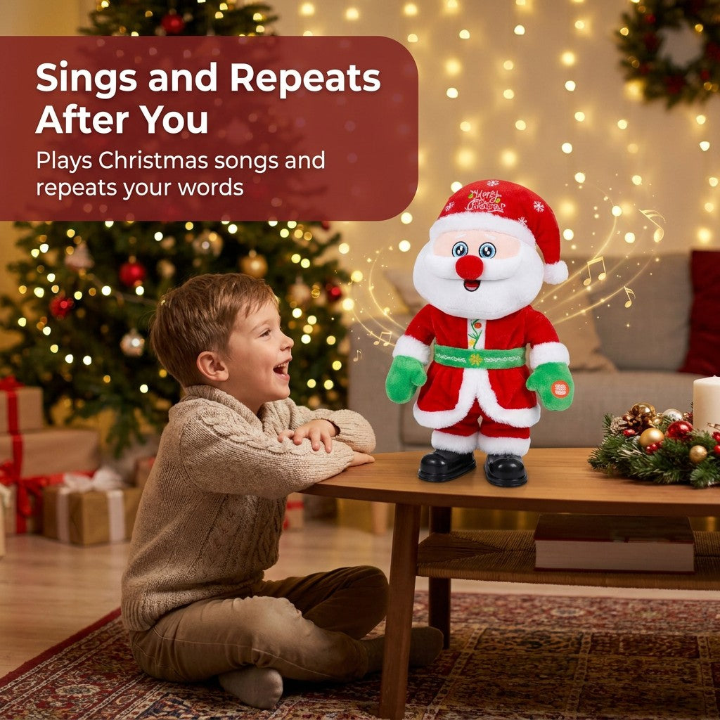 Singing and Talking Christmas Plush Toy - Feature: Sings and Repeats After You (Santa)