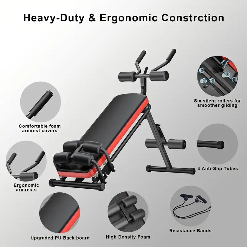 Adjustable Ab Crunch Bench with Resistance Bands
