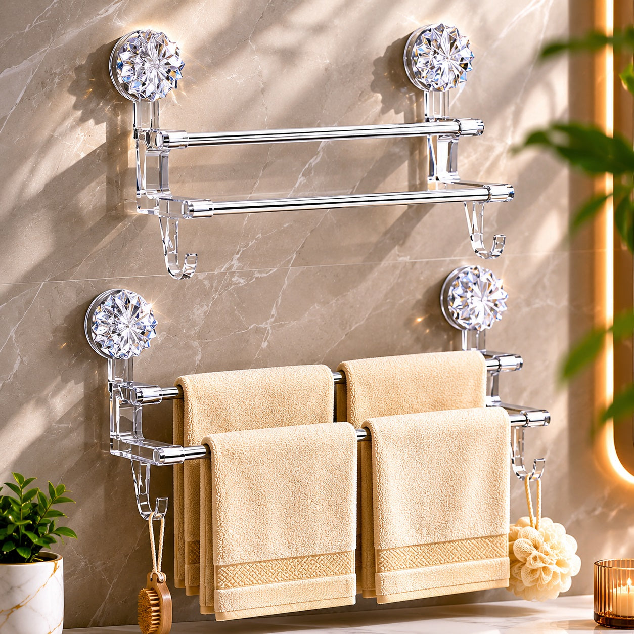 Double towel suction rack