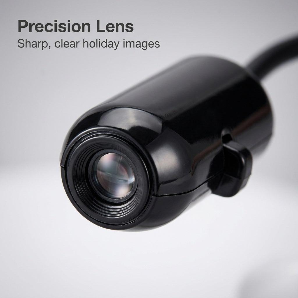 Close-up of the projector head and lens