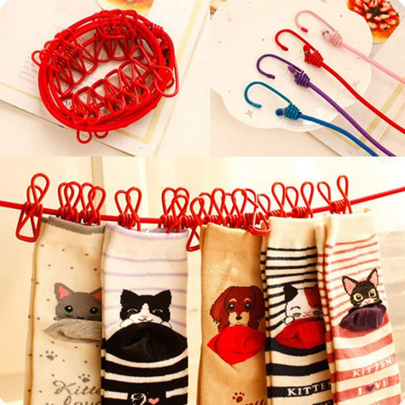 Elastic Clothesline with Clips