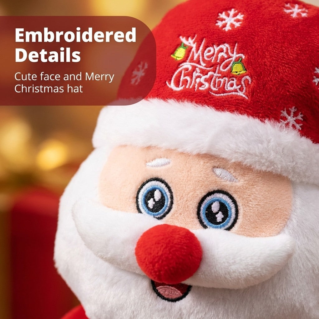 Singing and Talking Christmas Plush Toy - Close-up: Santa face and embroidered hat