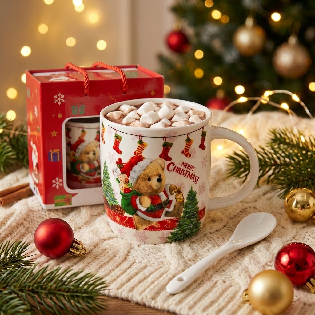 Teddy Bear Christmas Mug in Gift Bag