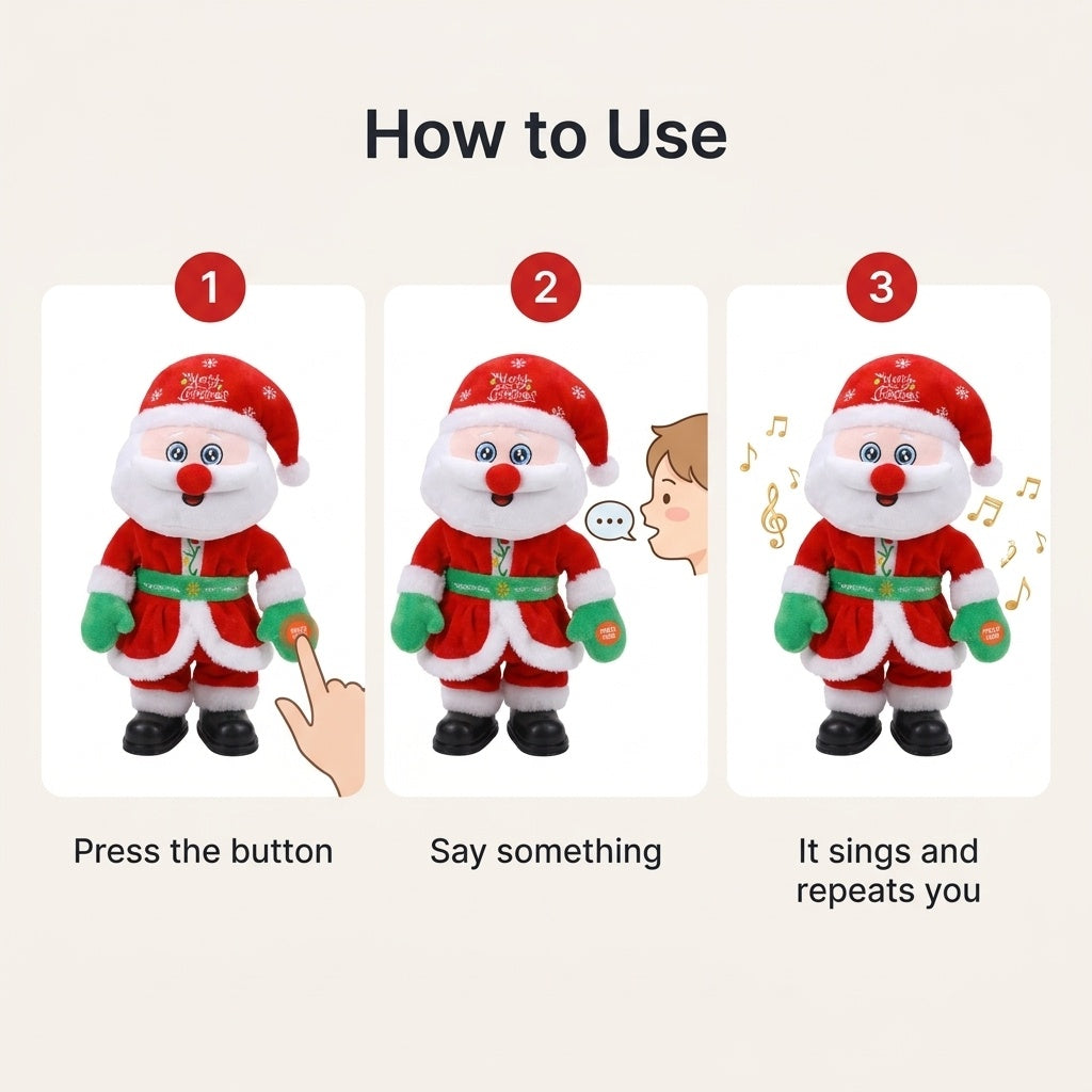 Singing and Talking Christmas Plush Toy - How to use: Press / Talk / It sings (Santa)