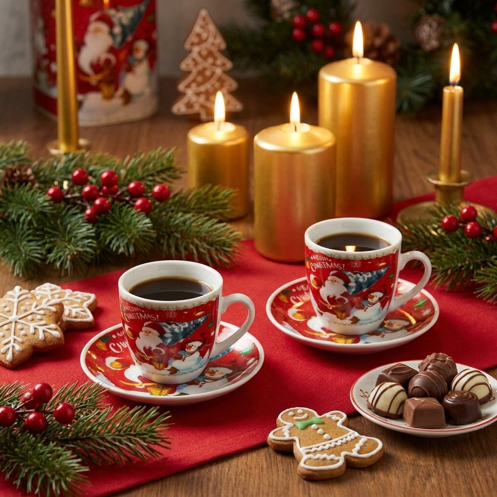 Christmas dessert table with Santa cups