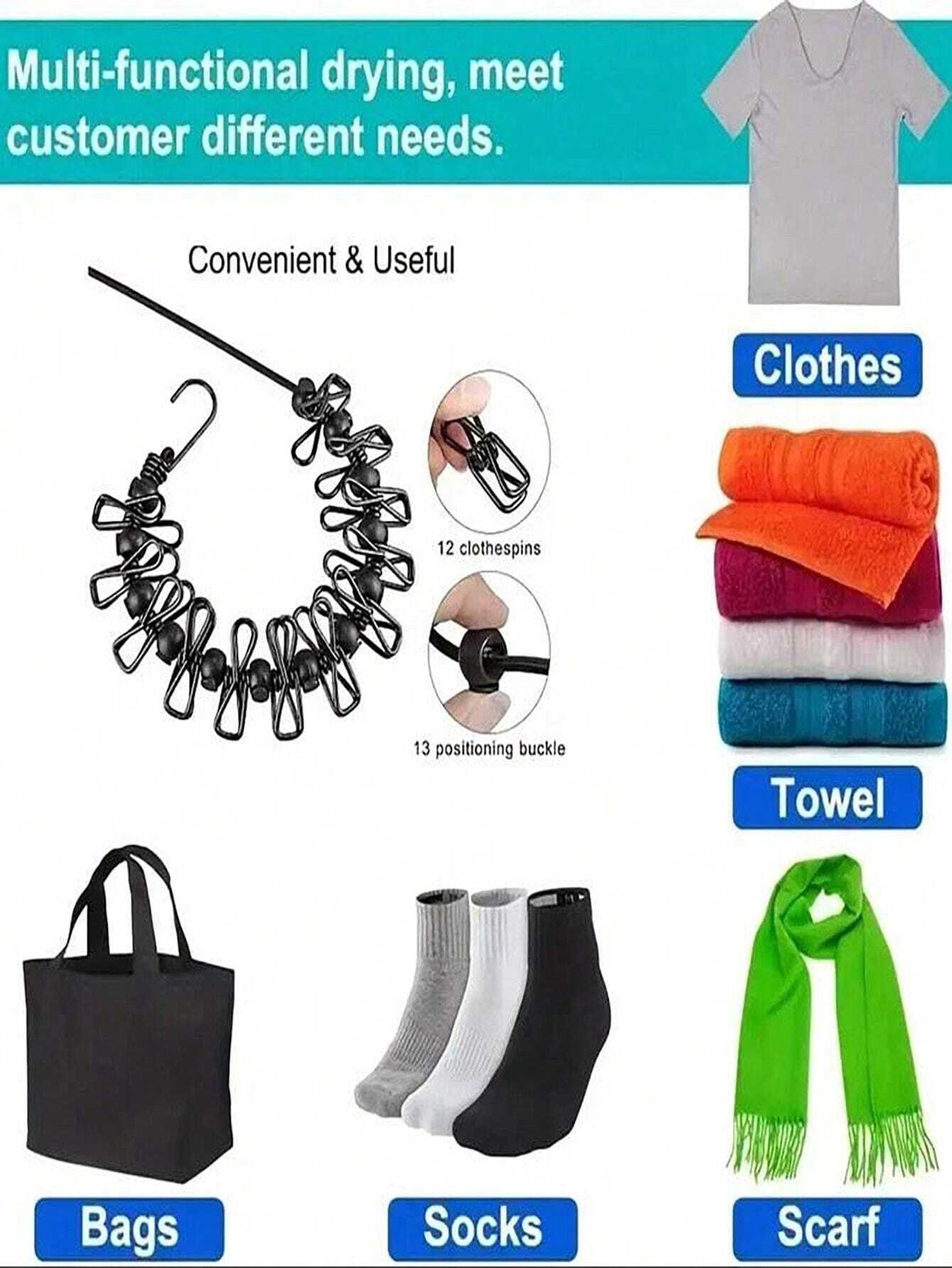 Elastic Clothesline with Clips