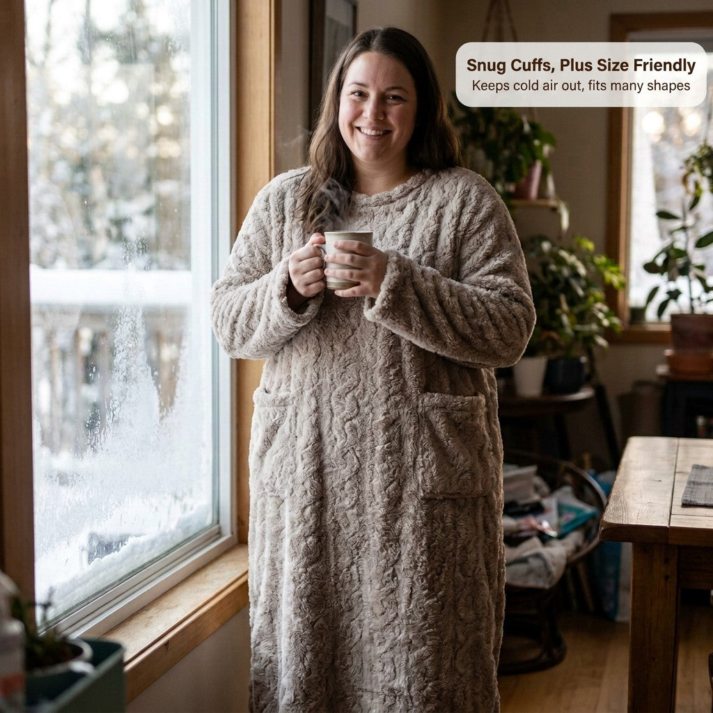 Snug cuffs, plus size friendly fleece nightdress
