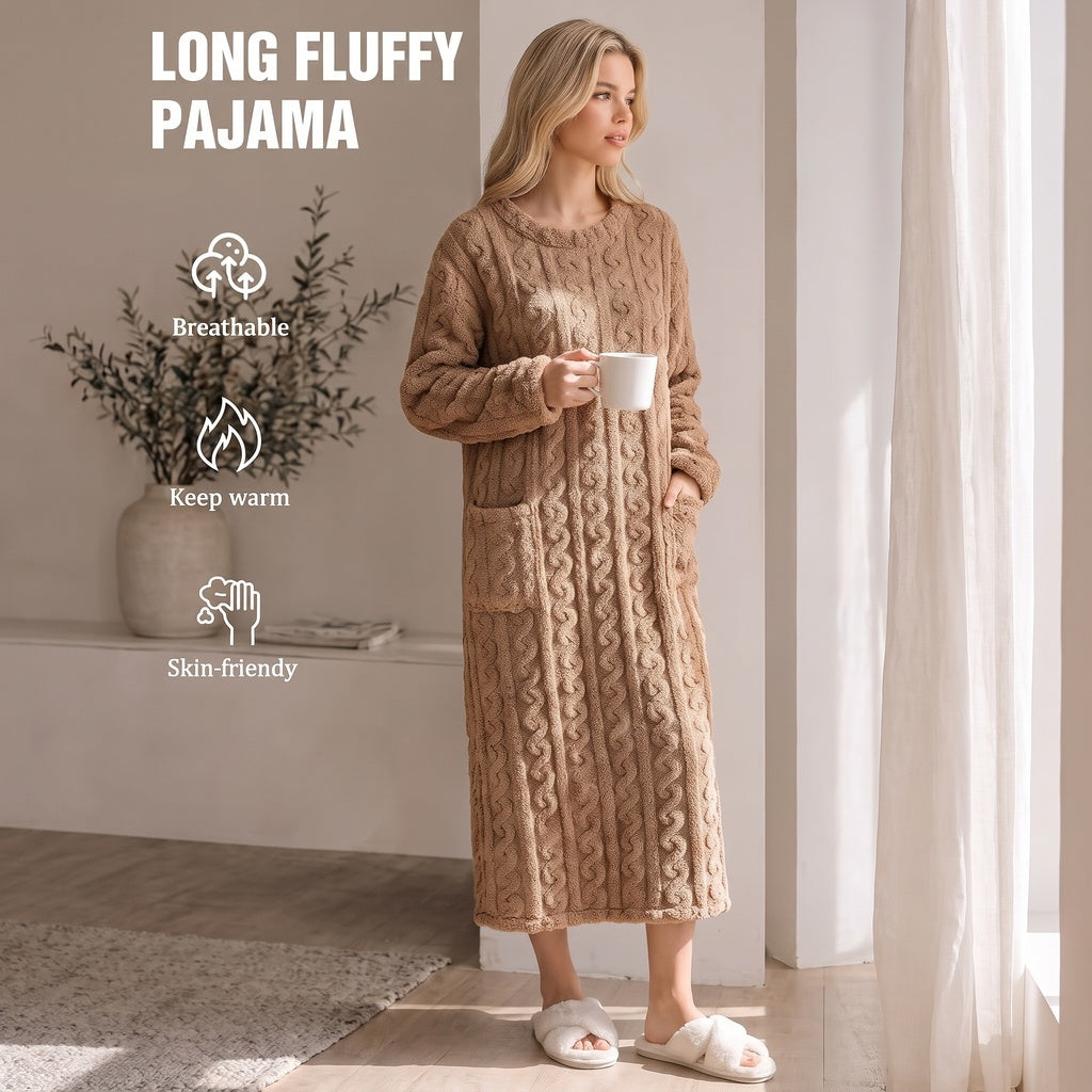 Long fluffy nightdress - breathable, keeps warm, skin-friendly