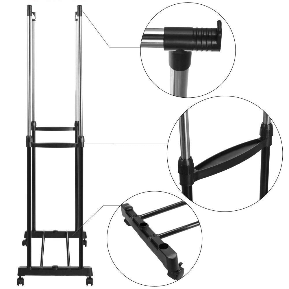 Adjustable Double Rod Rolling Garment Rack