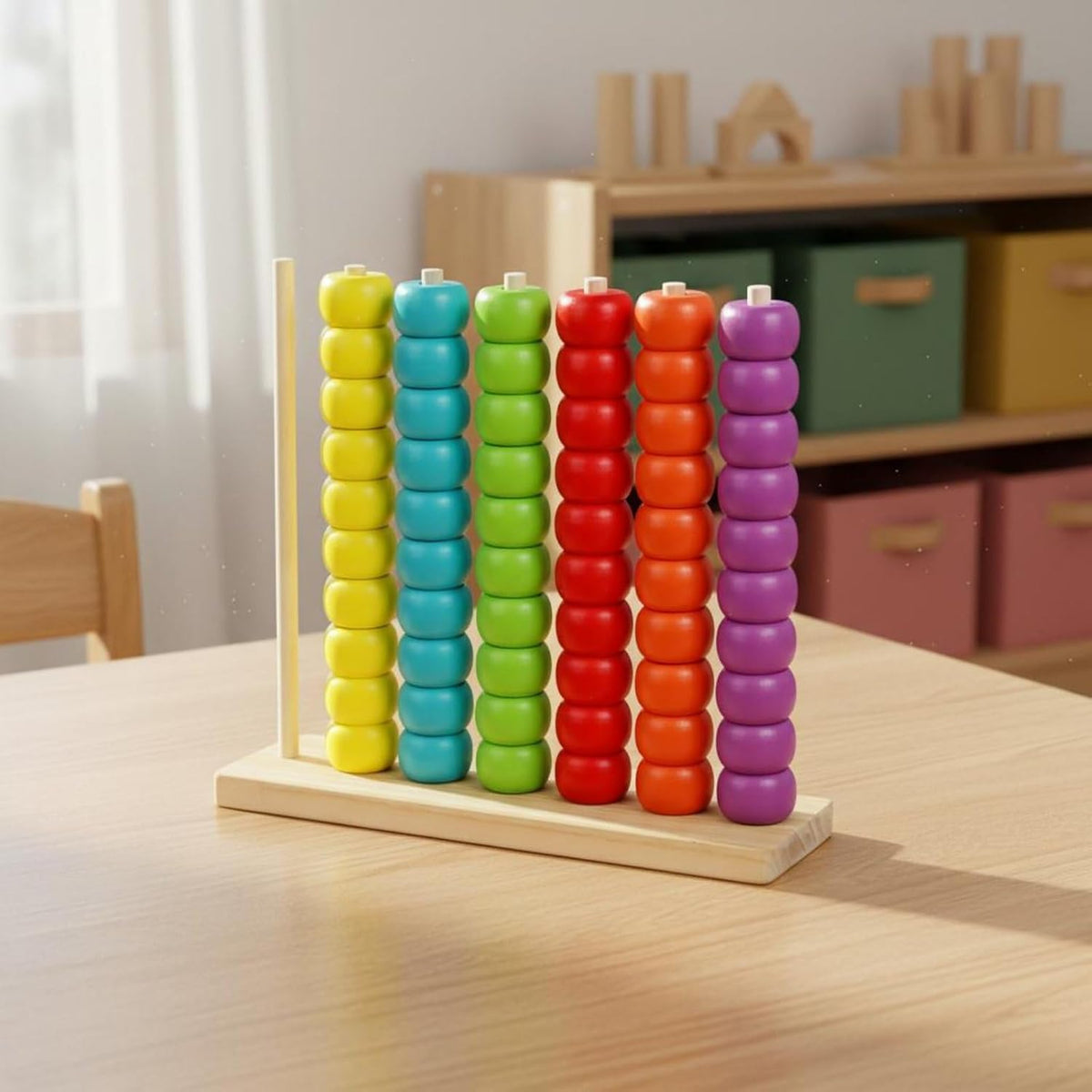 Wooden Rainbow Bead Stacking Toy