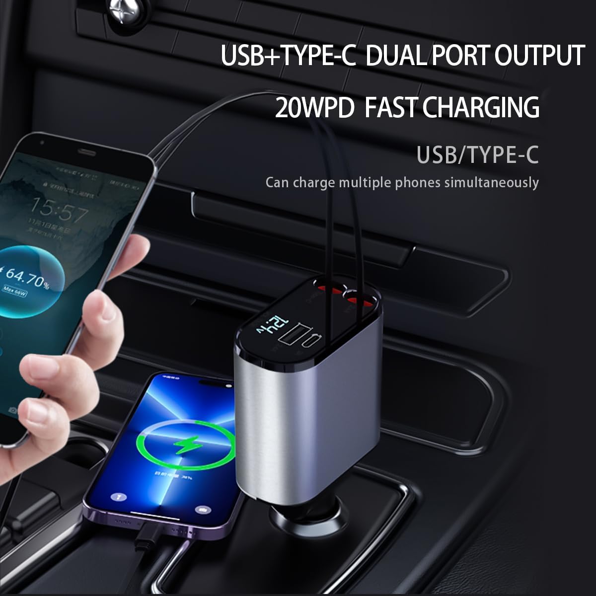 4 in 1 Retractable Fast Car Charger