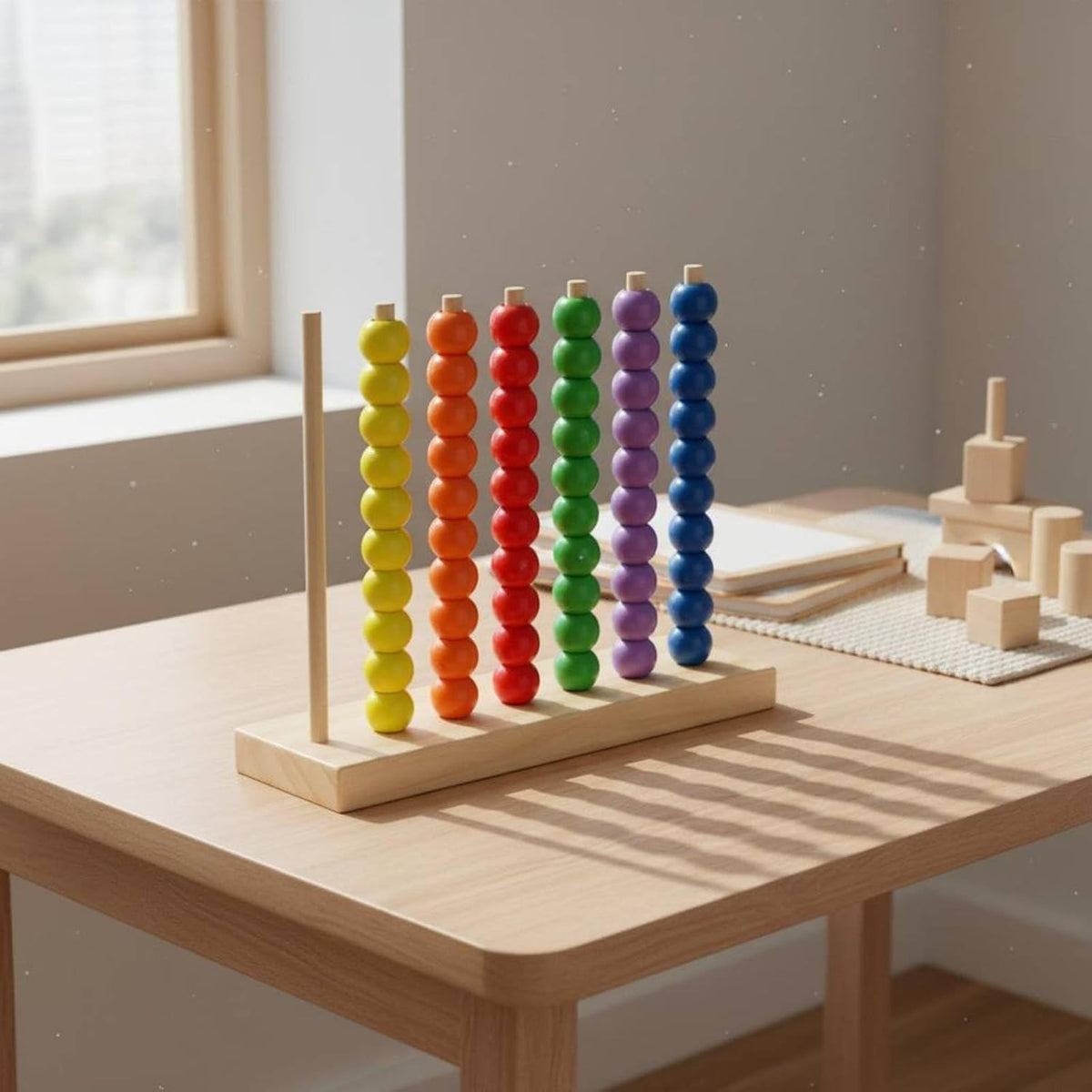 Wooden Rainbow Bead Stacking Toy