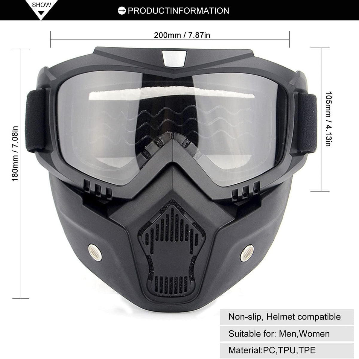 Motorcycle Goggles with Detachable Face Mask