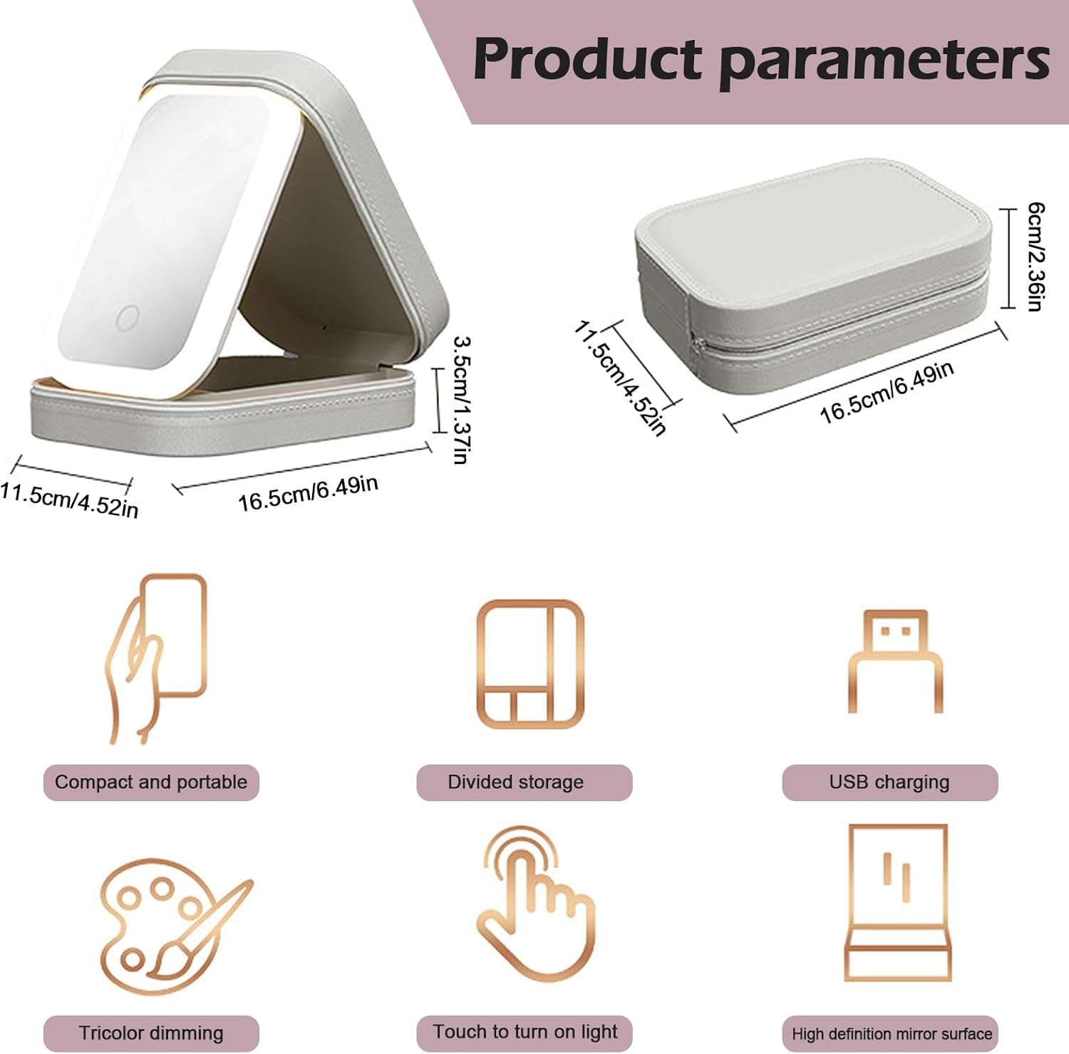 Travel Led Mirror Makeup Bag