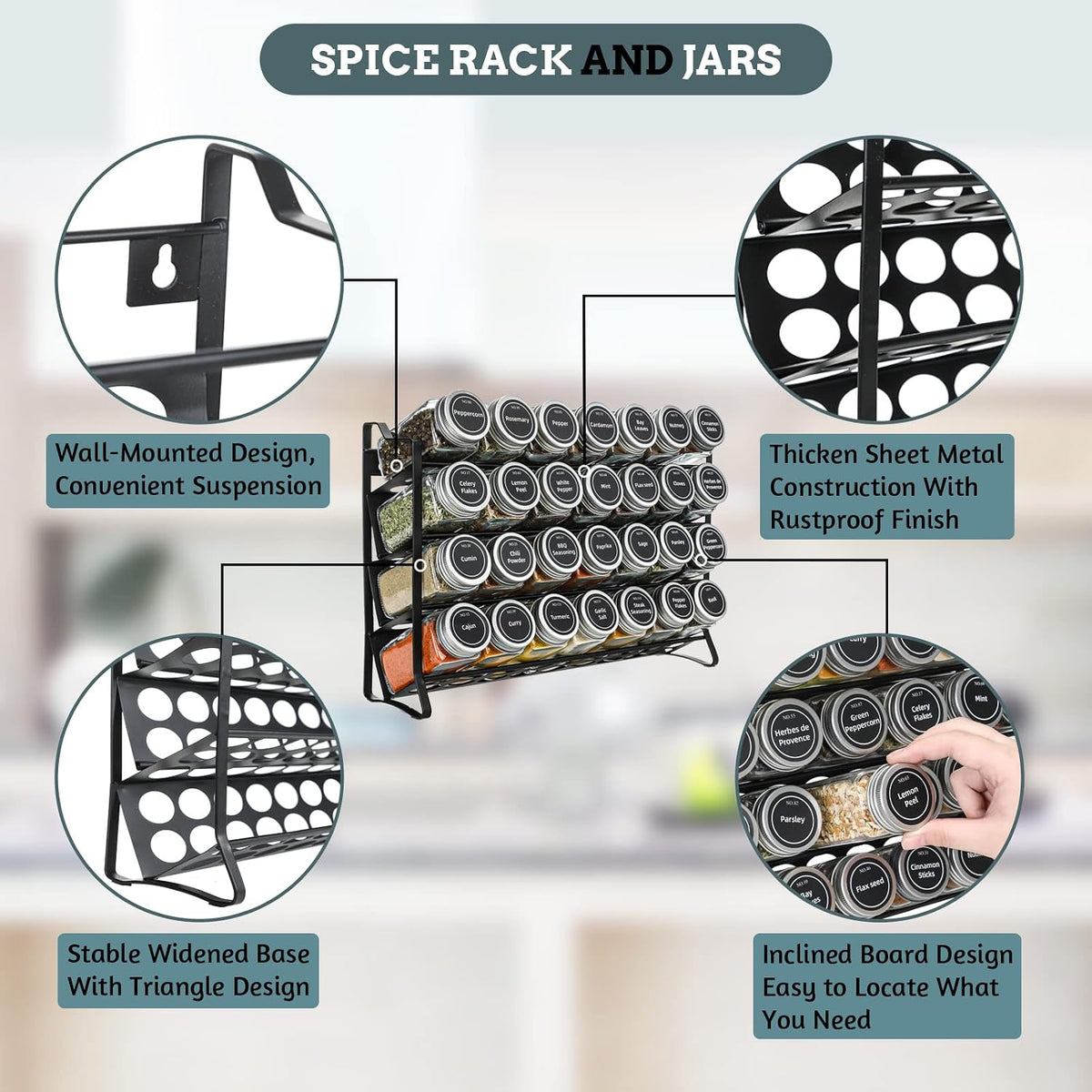 4-Tier Spice Rack with 28 Glass Jars