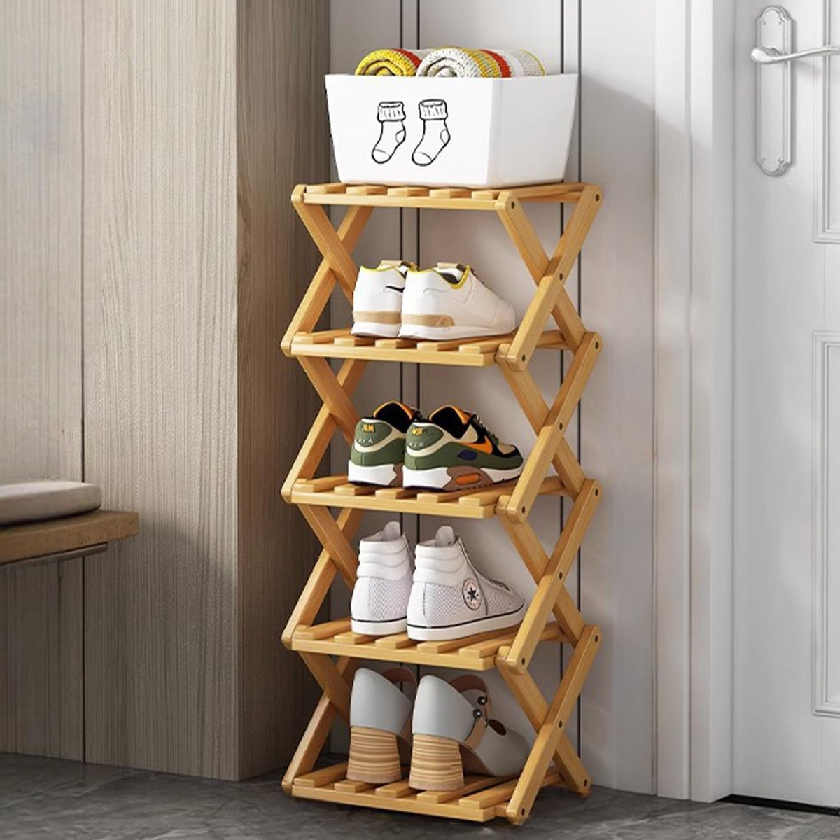 Foldable Bamboo Shoe Storage Rack