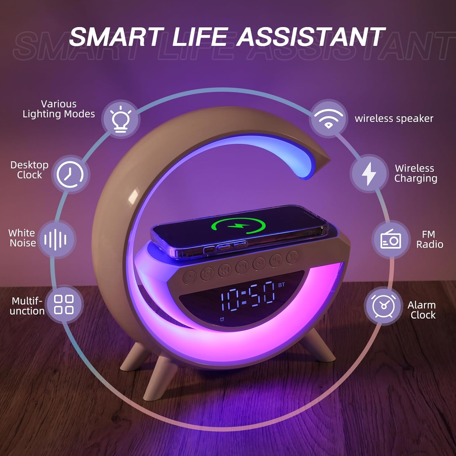 Alarm Clock RGB Lamp with Wireless Charging