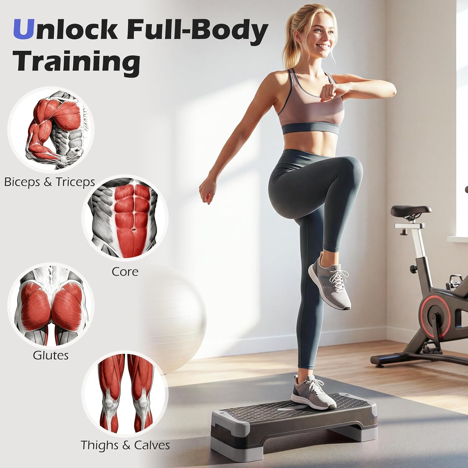 Exercise Step Board with Workout Bands