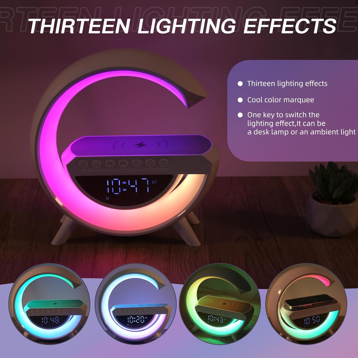 Alarm Clock RGB Lamp with Wireless Charging