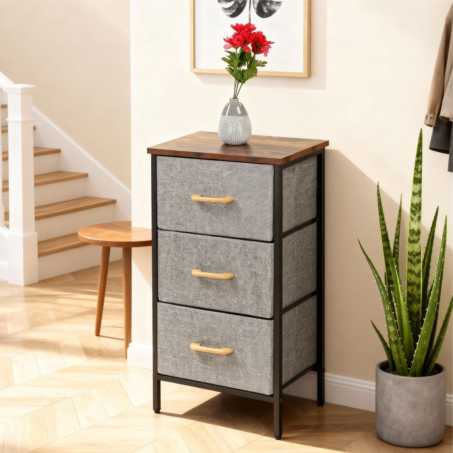 Fabric Drawer Storage Unit with Wood Top