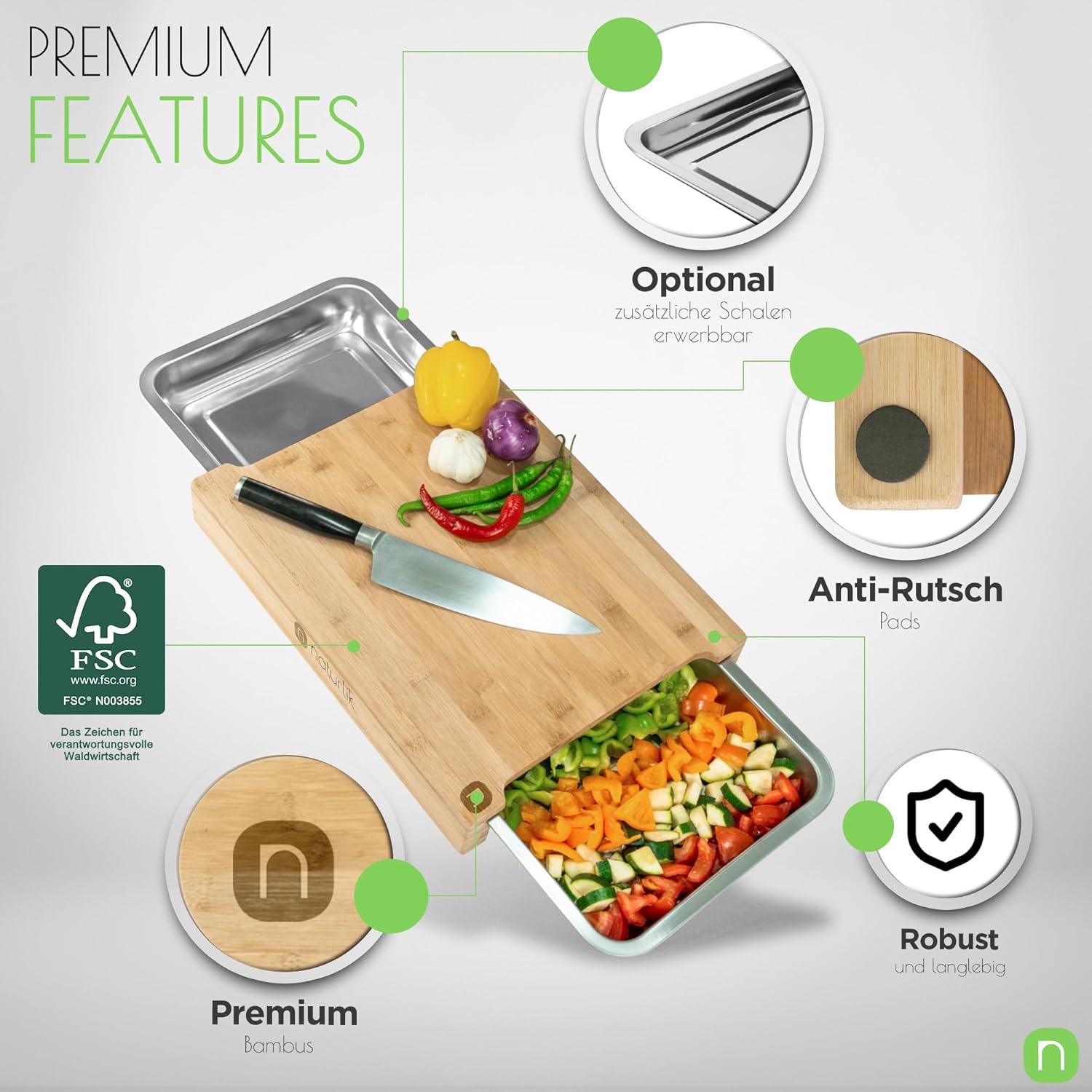 Bamboo Cutting Board With Trays