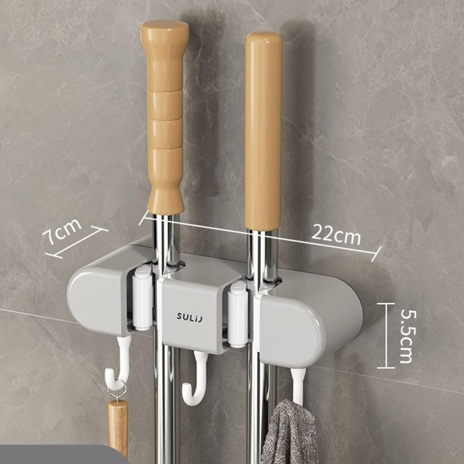 Multifunctional Mop Holder (2 clips and 3 hooks)