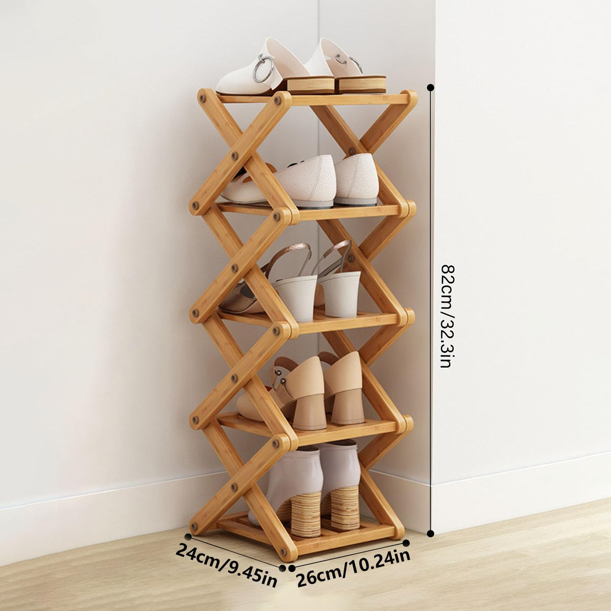 Foldable Bamboo Shoe Storage Rack