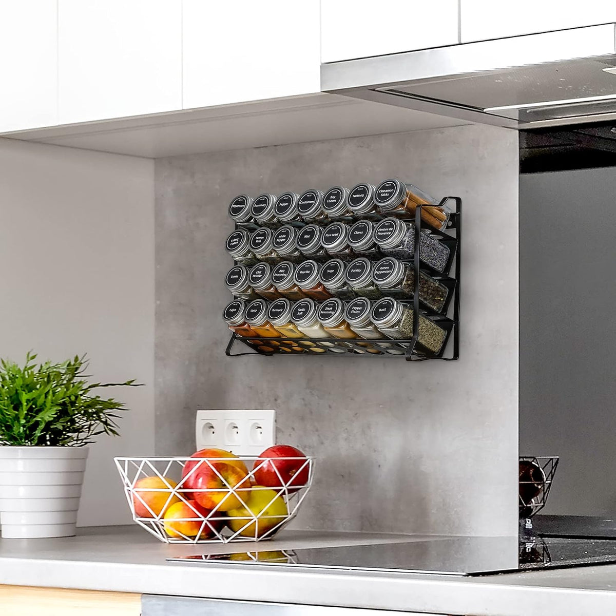 4-Tier Spice Rack with 28 Glass Jars