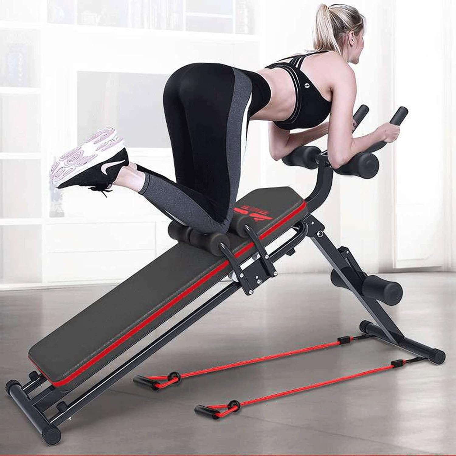 Adjustable Ab Crunch Bench with Resistance Bands