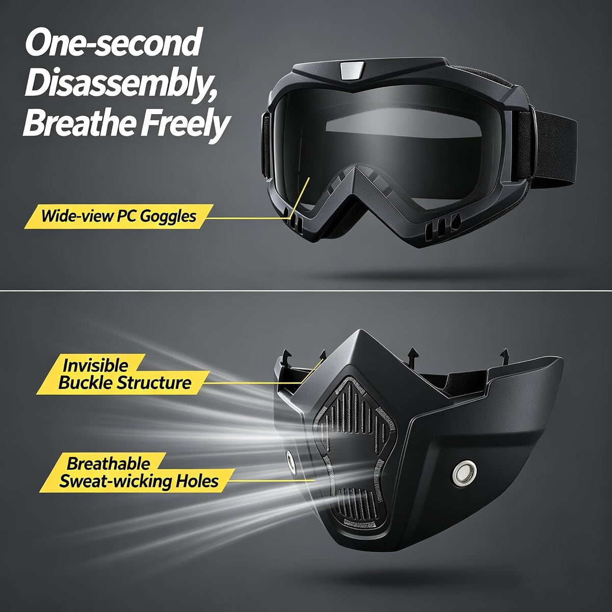 Motorcycle Goggles with Detachable Face Mask