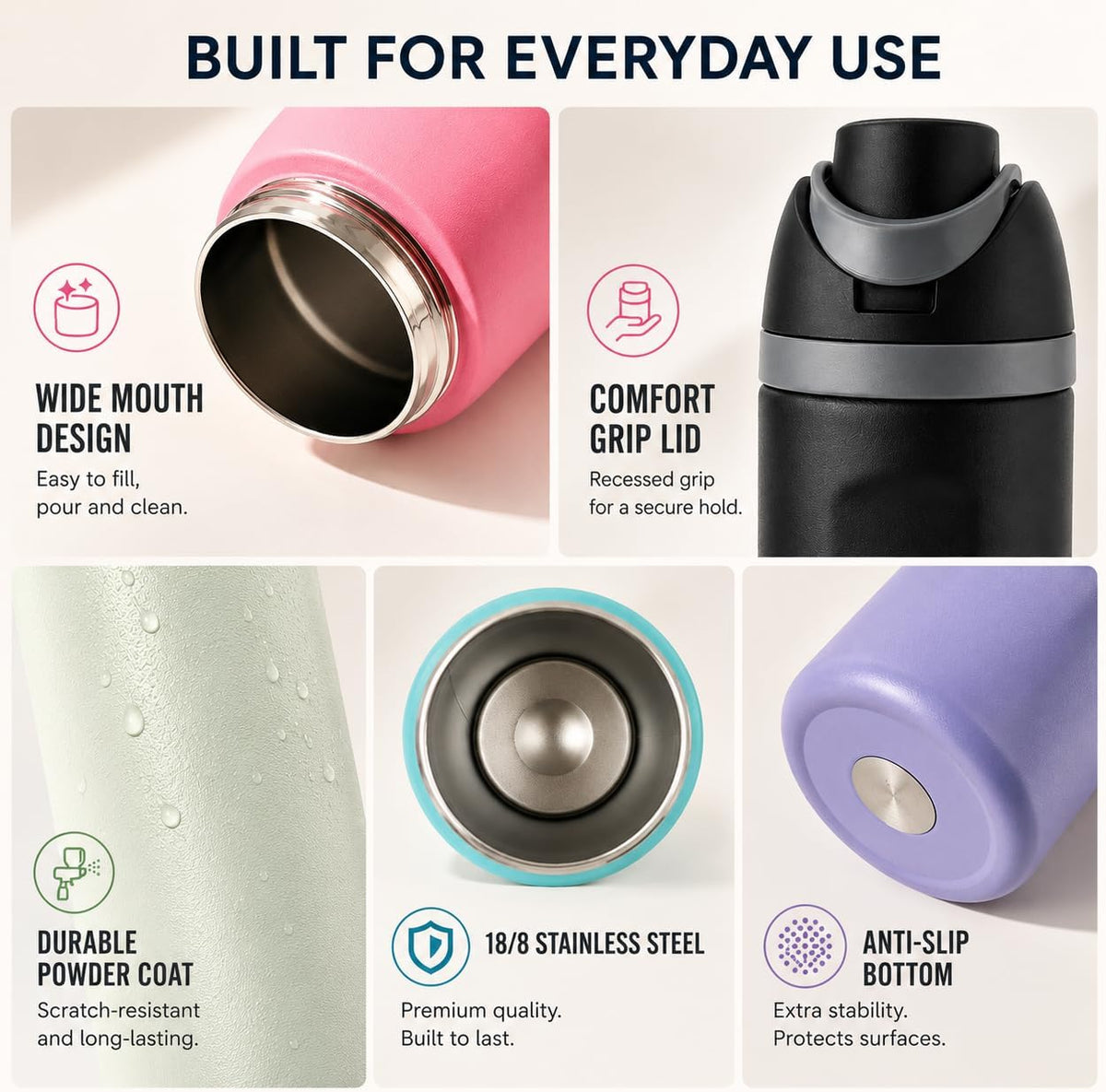 Insulated Stainless Steel Bottle with 2-in-1 Lid