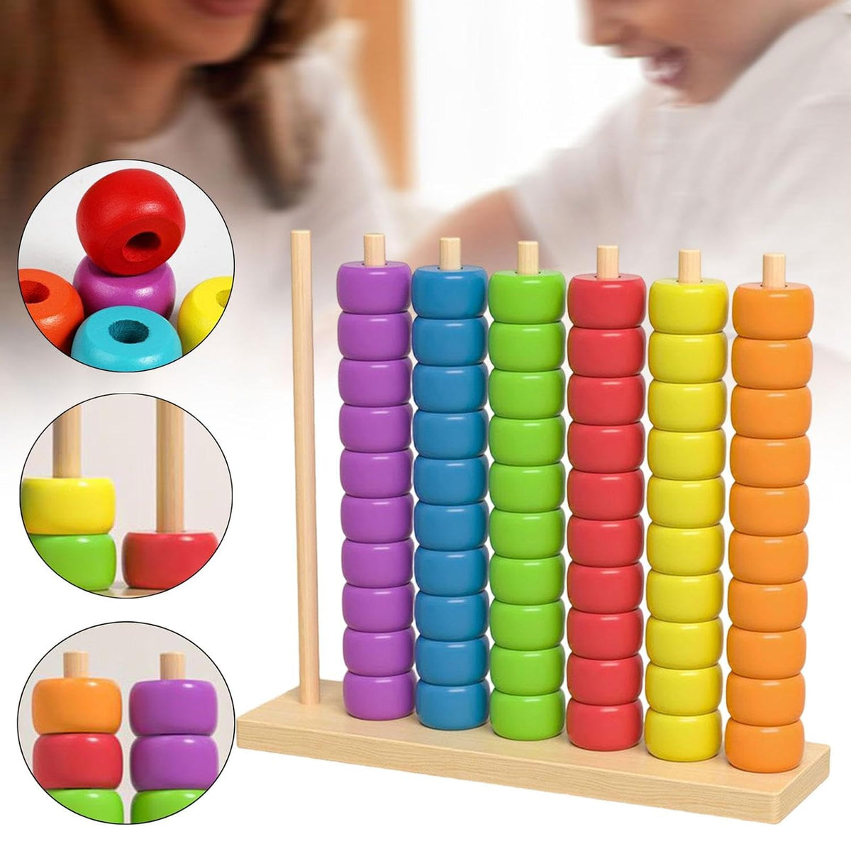 Wooden Rainbow Bead Stacking Toy
