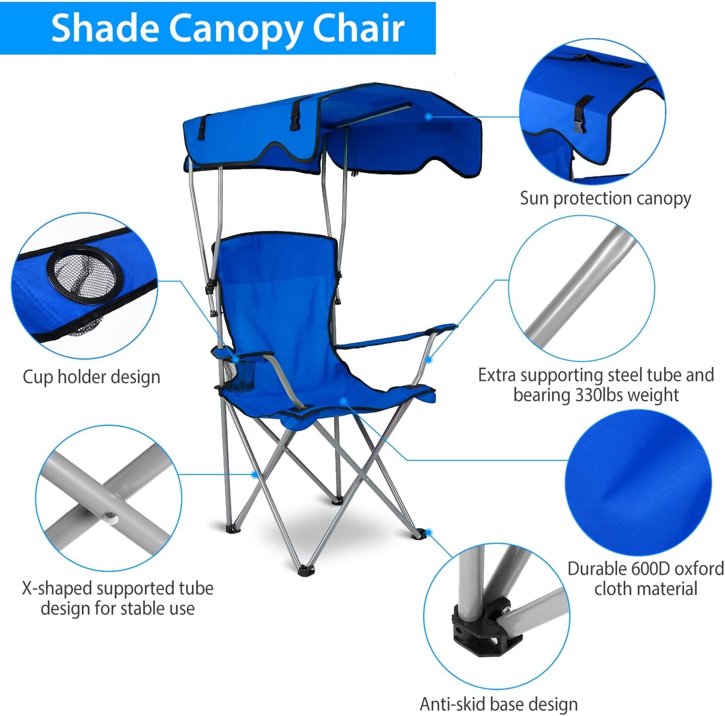 Folding Canopy Camp Chair with Cup Holder